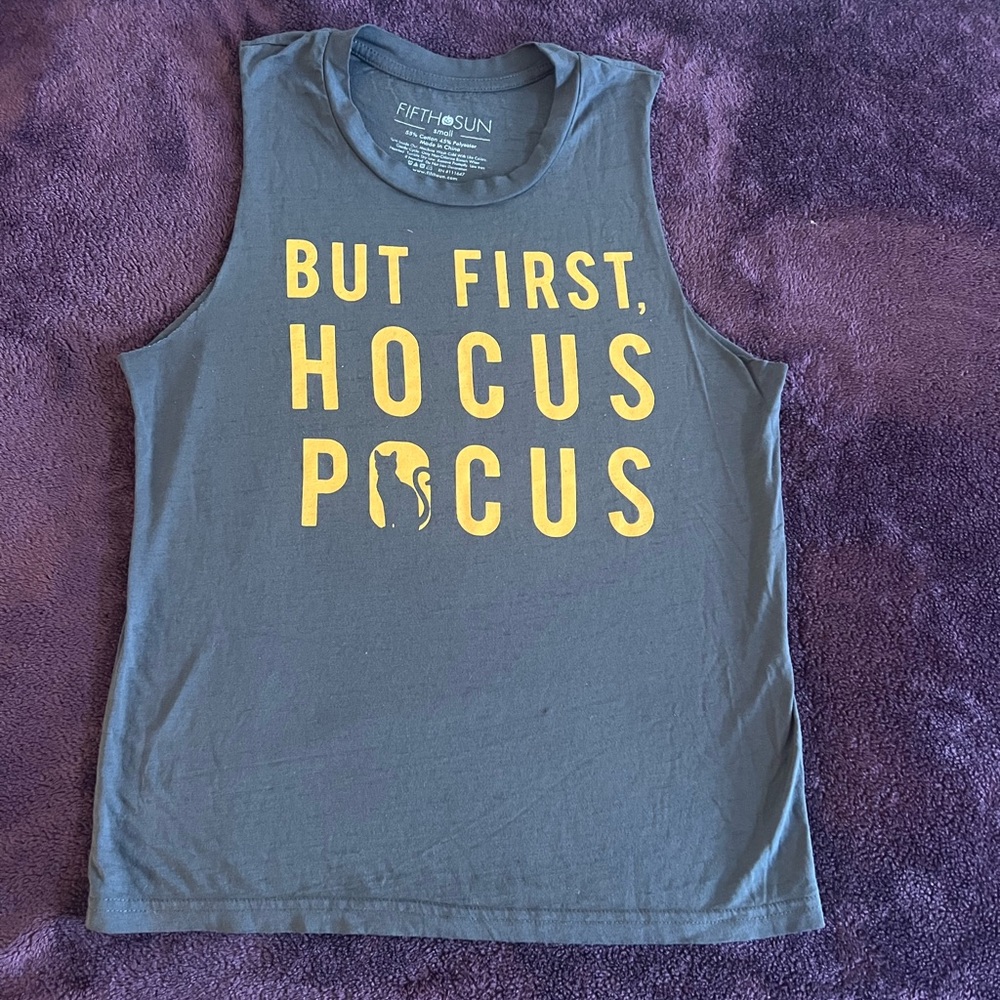 Dark gray hocus pocus tank sheer small